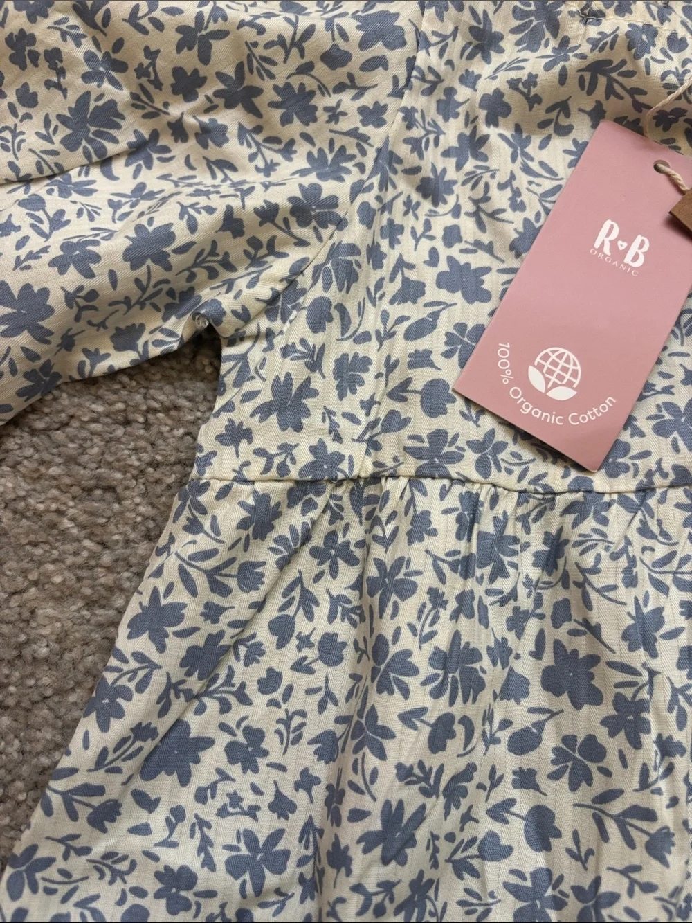 Rabbit + Bear Cream Dress with Blue Floral Print and Puff Sleeves girls 6T